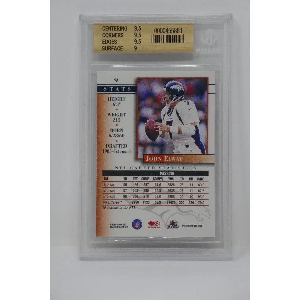 2000 Donruss Pref Graded Series 1 of 1125 #9 John Elway Beckett 9.5 GEM MINT